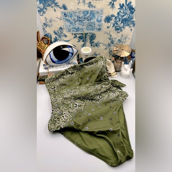🆕 ZIMMERMANN 🧿 NWOT Paisley Scarf Sculpt Bandeau Swimsuit - Sz 3 - US 8, Green - Picture 2 of 15